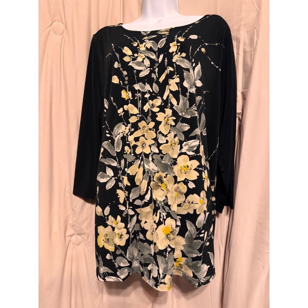 NEW Susan Graver Black Floral Top XL